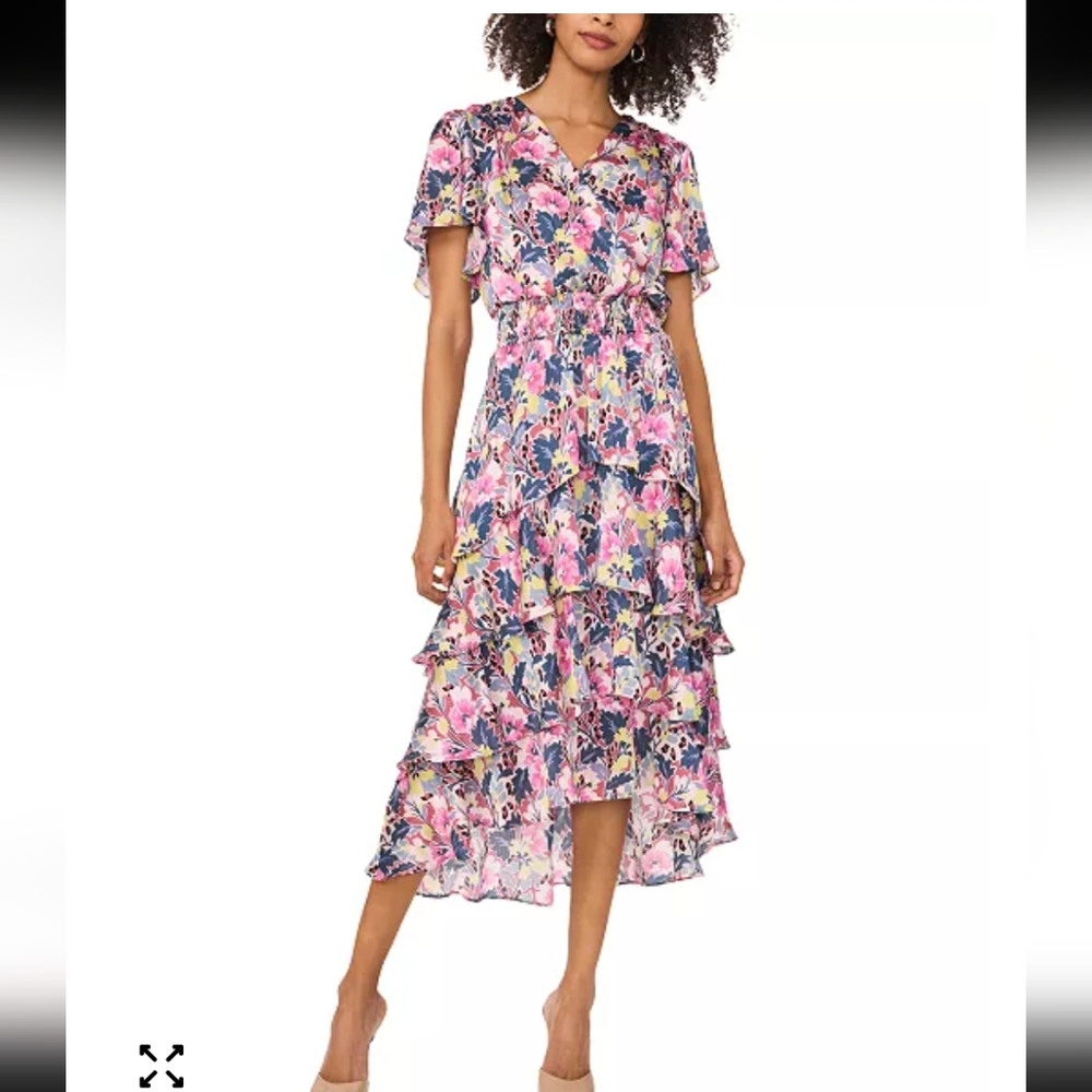 Vince Camuto Windswept Wonder Flutter Sleeve Pink Floral High Low Dress Nwt SP